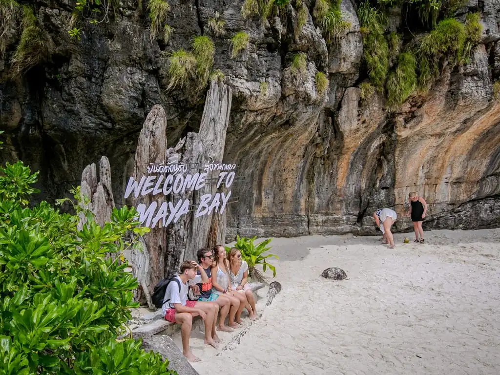 Phi Phi 7-Island Longtail Snorkelling Tour with Sunset — longtail boat and island scenery near Ko Phi Phi Leh (photo 3)